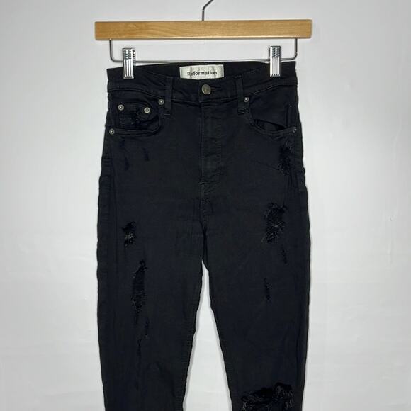 Reformation distressed high rise skinny jeans black jeans size 25. - Picture 2 of 10